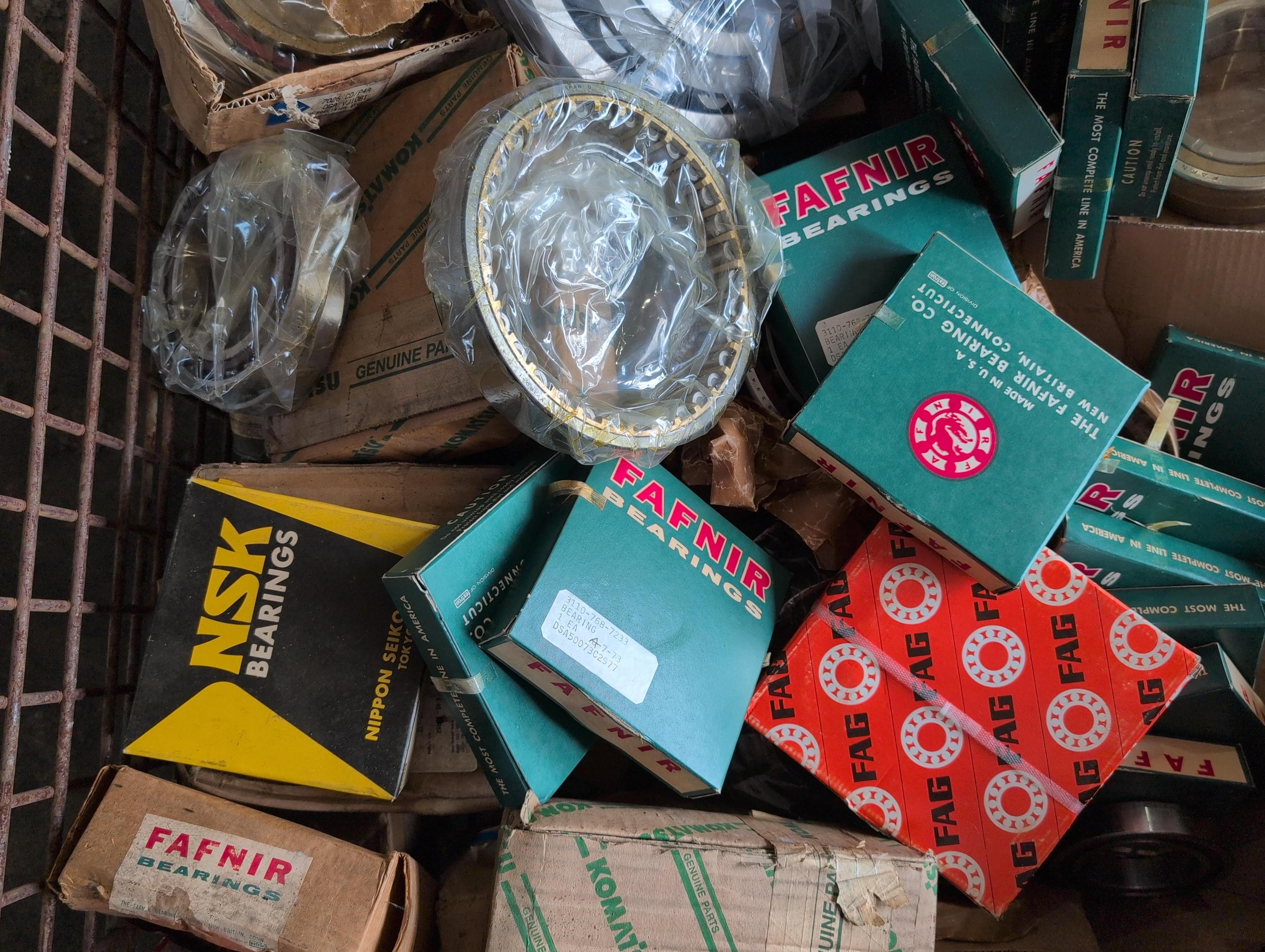 Wire crate of bearings from Fafnir, Skf, NDH, Etc