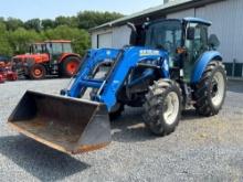New Holland T4 100 4WD W/cab, 1700 hrs. 655TL loader W/84 inch material bucket, dual hyd. 3 pt & PTO