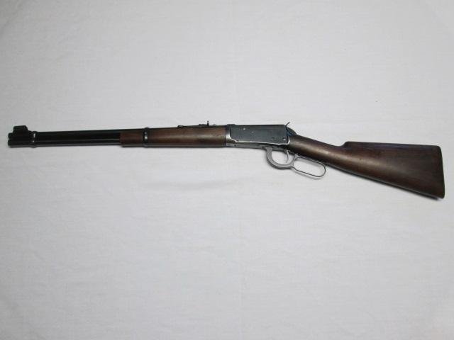 Winchester 30 WCF M94 lever action repeating rifle, buckhorn & hooded sight