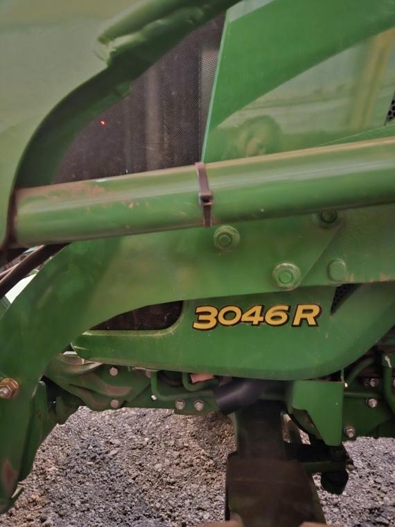 2014 JD 3046R tractor 228 hrs w/JD H165 loader, 665 JD tiller, 6’ Buhler Fa