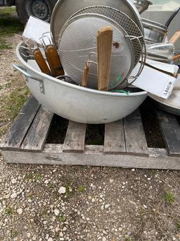 Pallet of large stainless bowl,coffee motor & misc