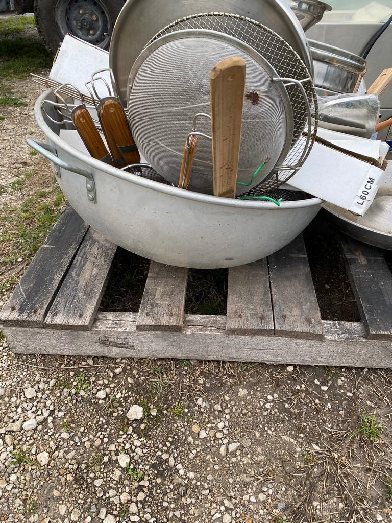 Pallet of large stainless bowl,coffee motor & misc