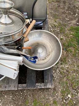Pallet of large stainless bowl,coffee motor & misc
