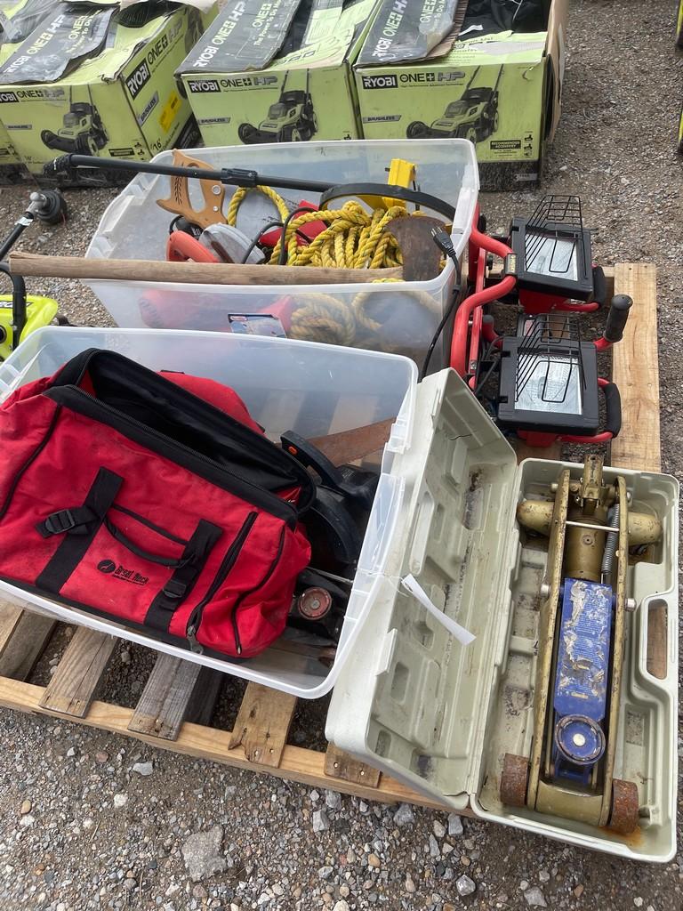 Pallet of Shop Lights, Power tools, saws & misc