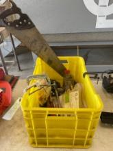 Tote of Saws,gloves,& misc