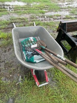 4 Pitchforks 1 wheel barrow
