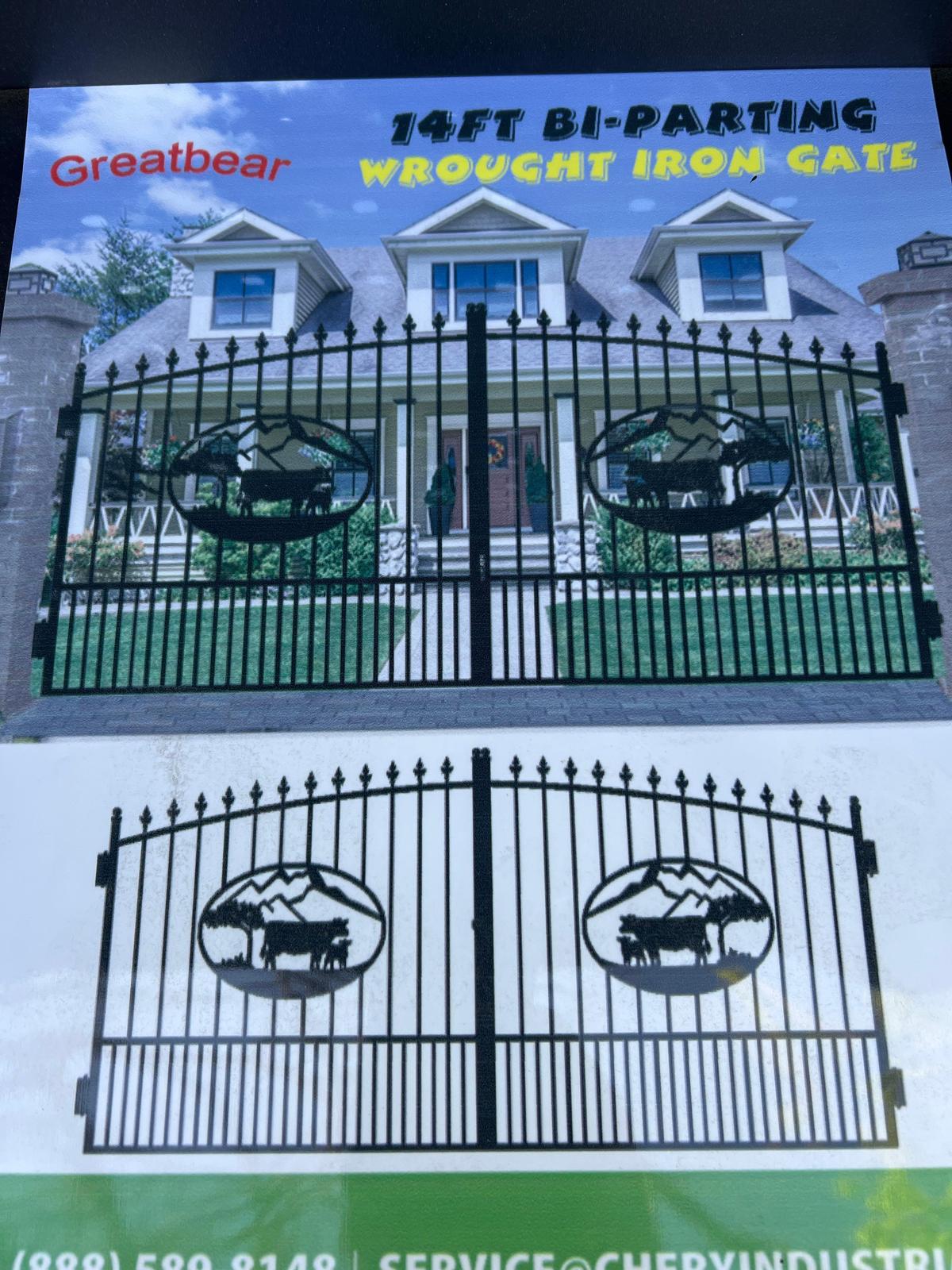 Set of Wildlife Scene Rod Iron Entryway Gates - 14 foot opening - New