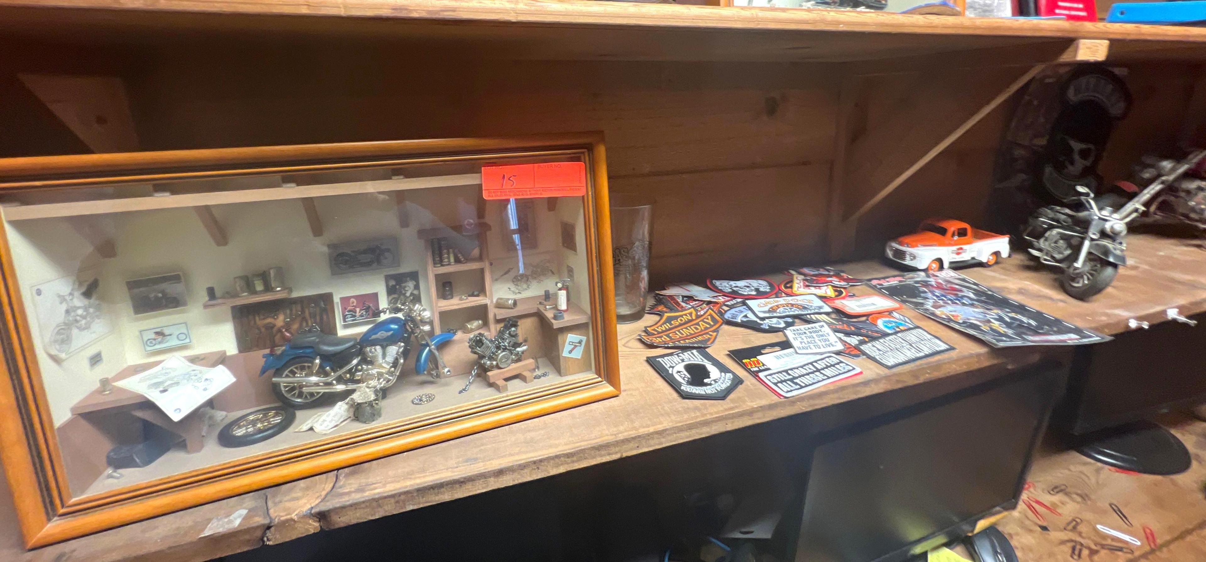 Contents of Shelf - Harley Davidson Memorabilia