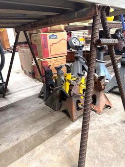Lot of 2 Scaffolding Walk Boards and 2 Metal Saw Horses - Contents on top not included