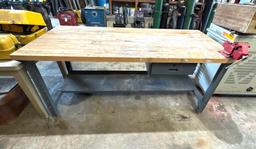 Small Butcher Block Workbench with Vise - 30x72