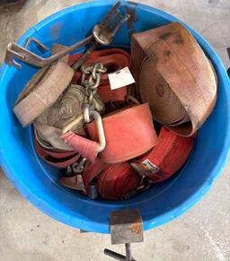 Round Tub of Ratchet Straps and Strap Rollers