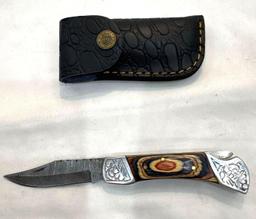 Custom Handmade Damascus Knife with Leather Scabbard