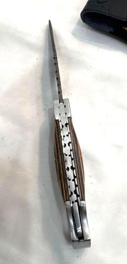 Custom Handmade Damascus Knife with Leather Scabbard