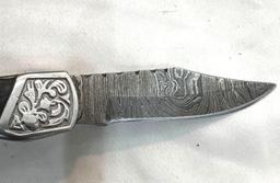 Custom Handmade Damascus Knife with Leather Scabbard