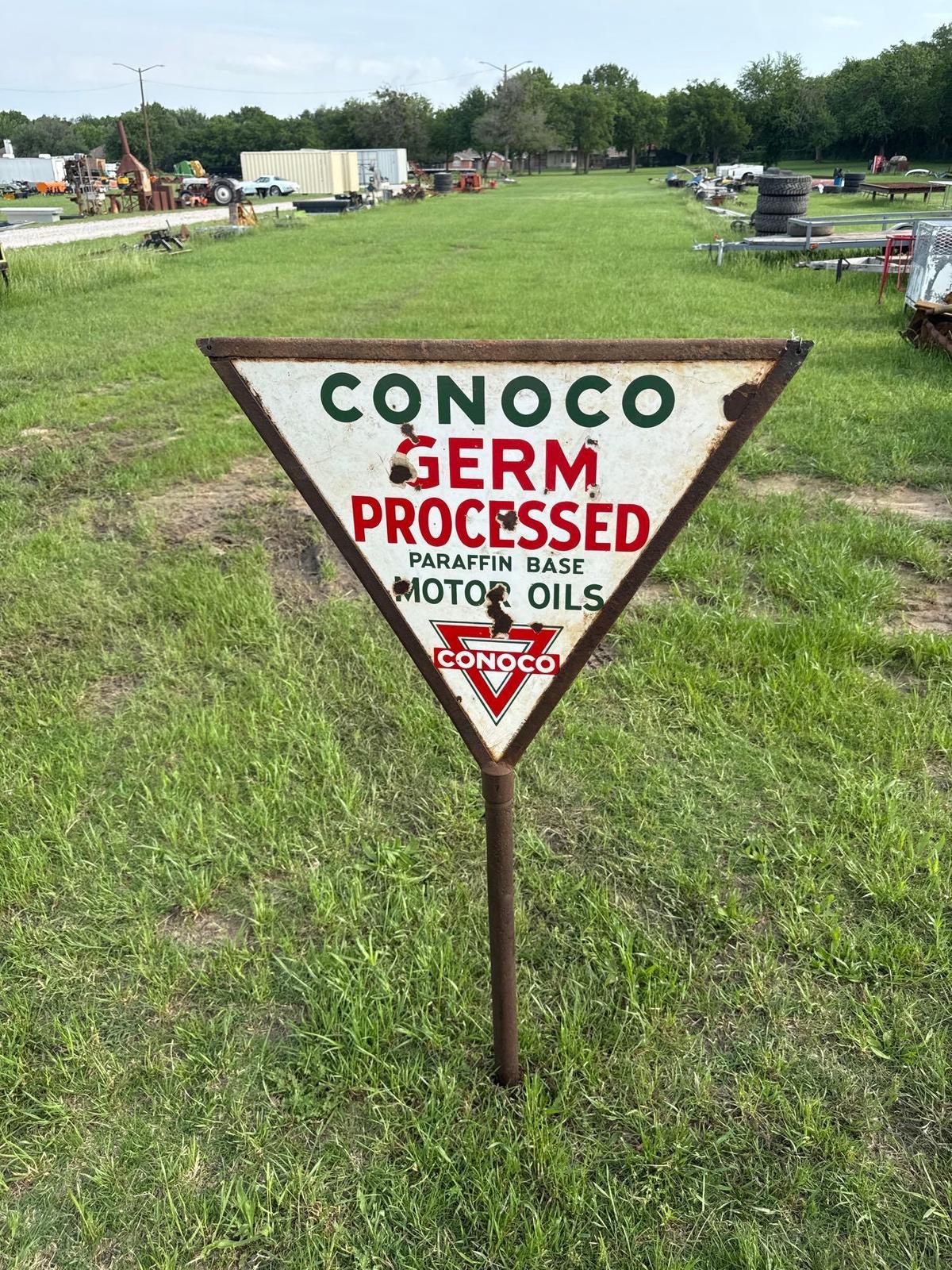 Vintage double sided Conoco Germ Processed Motor Oil Sign - Double Sided
