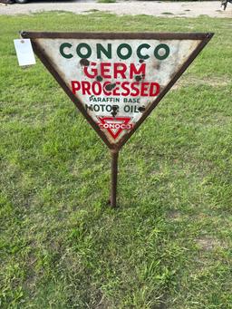 Vintage double sided Conoco Germ Processed Motor Oil Sign - Double Sided