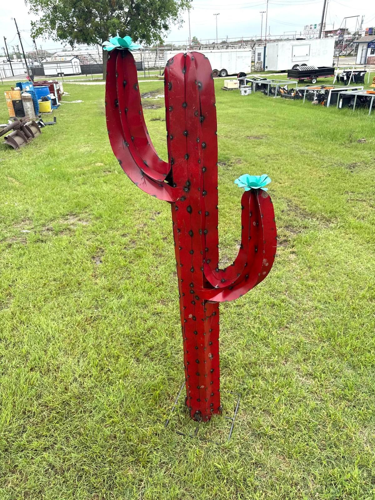 Red Cactus Metal Yard Art