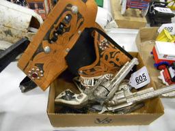 FLAT OF MISC. TOY GUNS AND HOLSTER