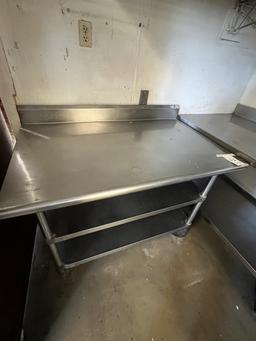 ALL S/S 48"X30" WORKTABLE W/BACK SPLASH, (2)UNDERSHELVES & CASTERS