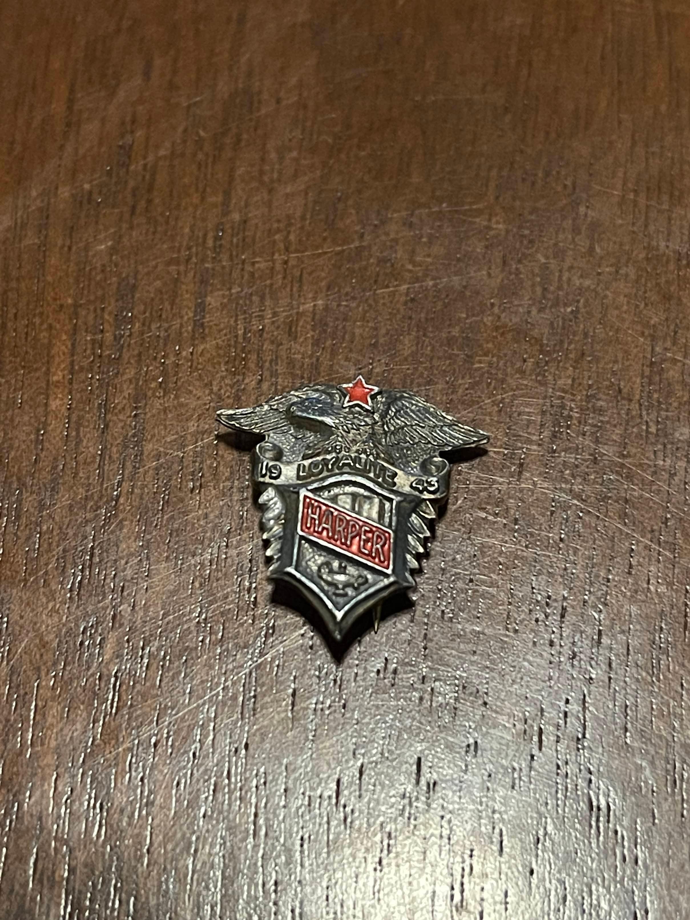 Vintage 1943 Harper Loyalite Pin Shield Red Enamel