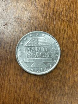 Vintage Commemorative Alluminum Coin NASA Apollo 11 Armstrong Aldrin Collins Man in Space Token