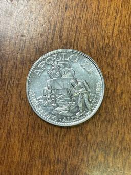 Vintage Commemorative Alluminum Coin NASA Apollo 11 Armstrong Aldrin Collins Man in Space Token