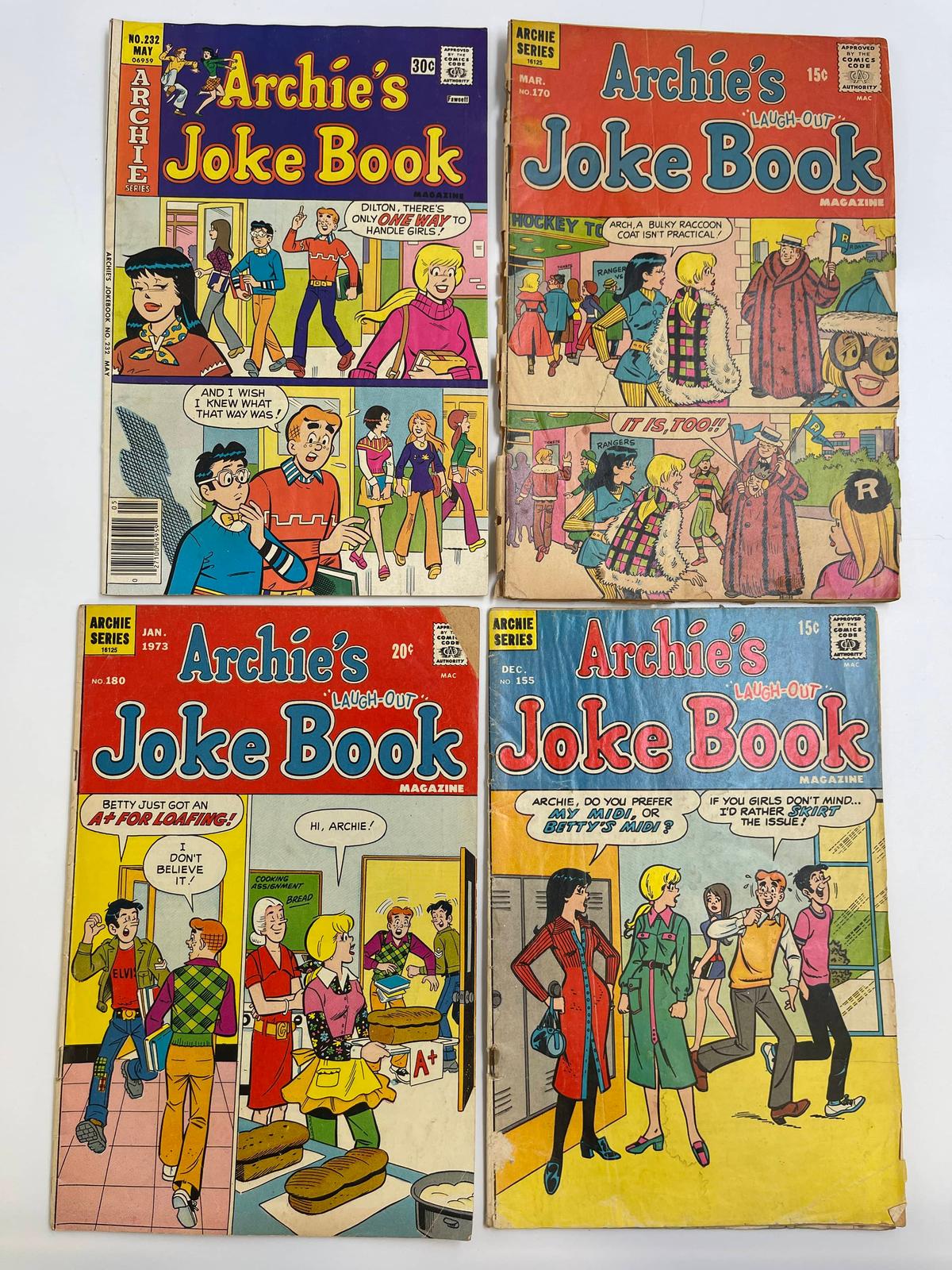 4 Archies Joke Book Comics 1970-1977 Bronze Age Archie Comics 15 Cents to 30 Cents