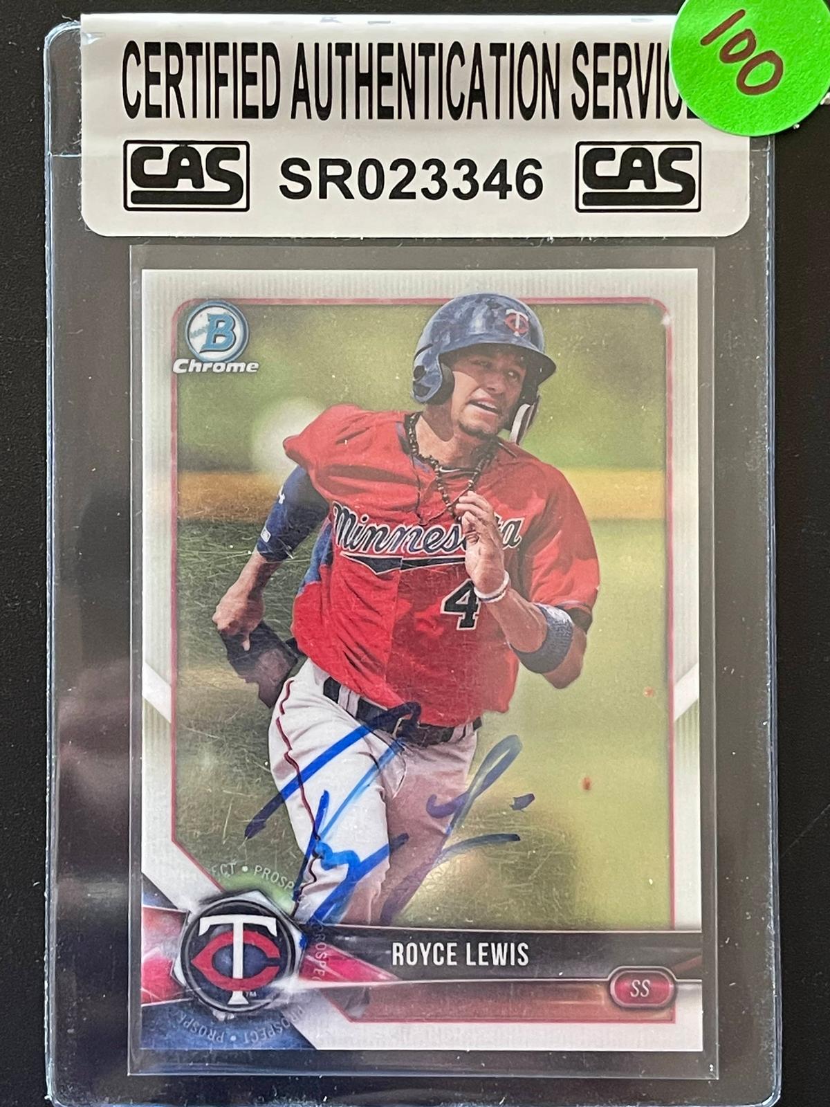 Signed Royce Lewis Card Certified Authentication Service Sealed Chrome Topps 2018 Baseball Card