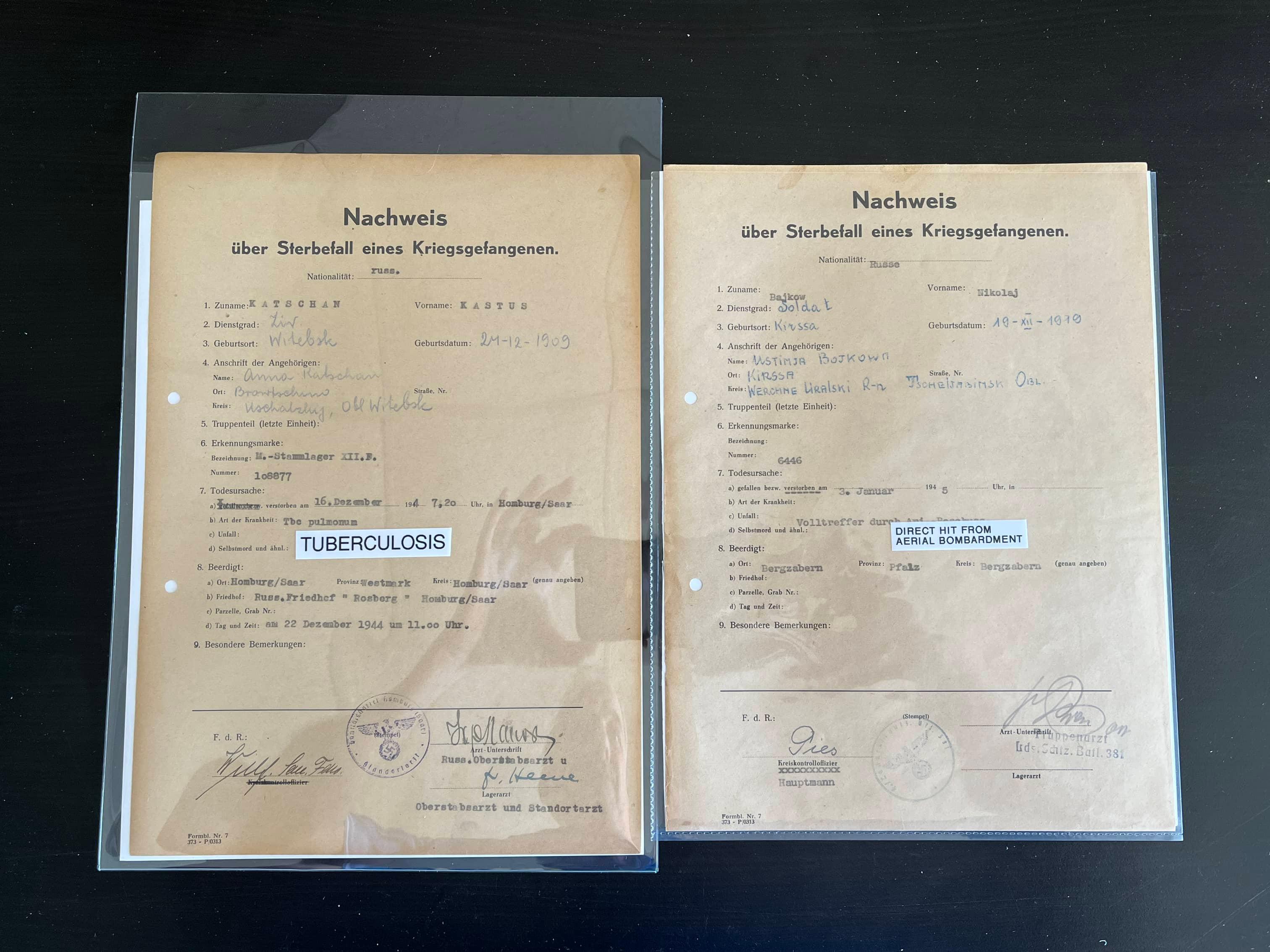 (2) WWII Russian POW Death Certificates