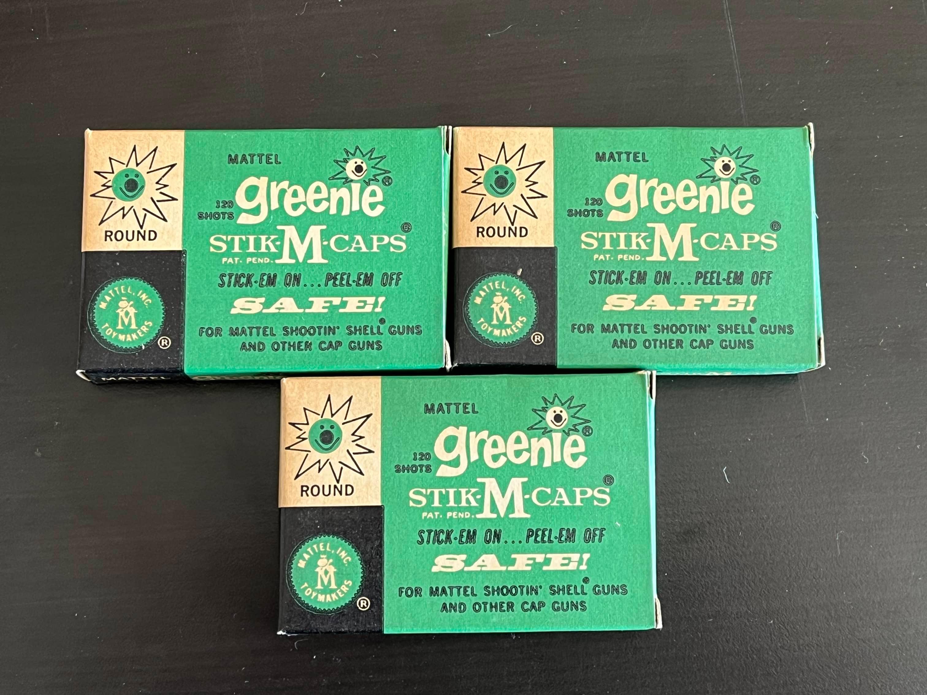 (3) Boxes of 1960's Mattel Stick-M Caps