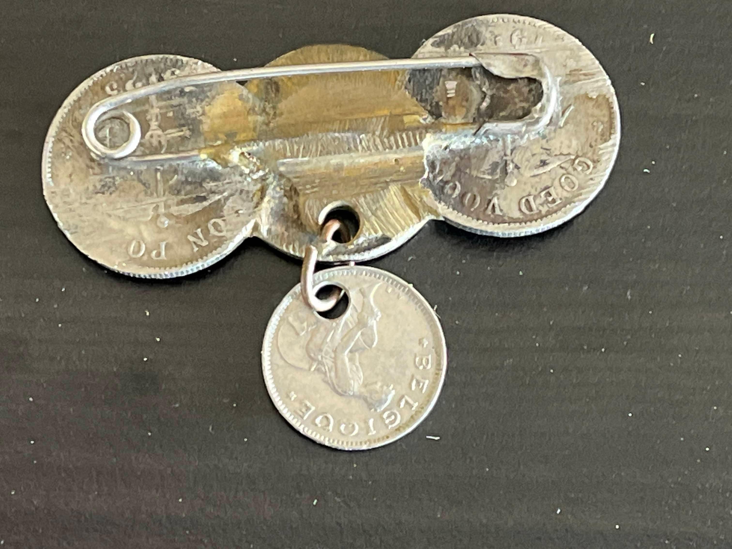 1920's Belgian Coins Brooch - WWI Wounded