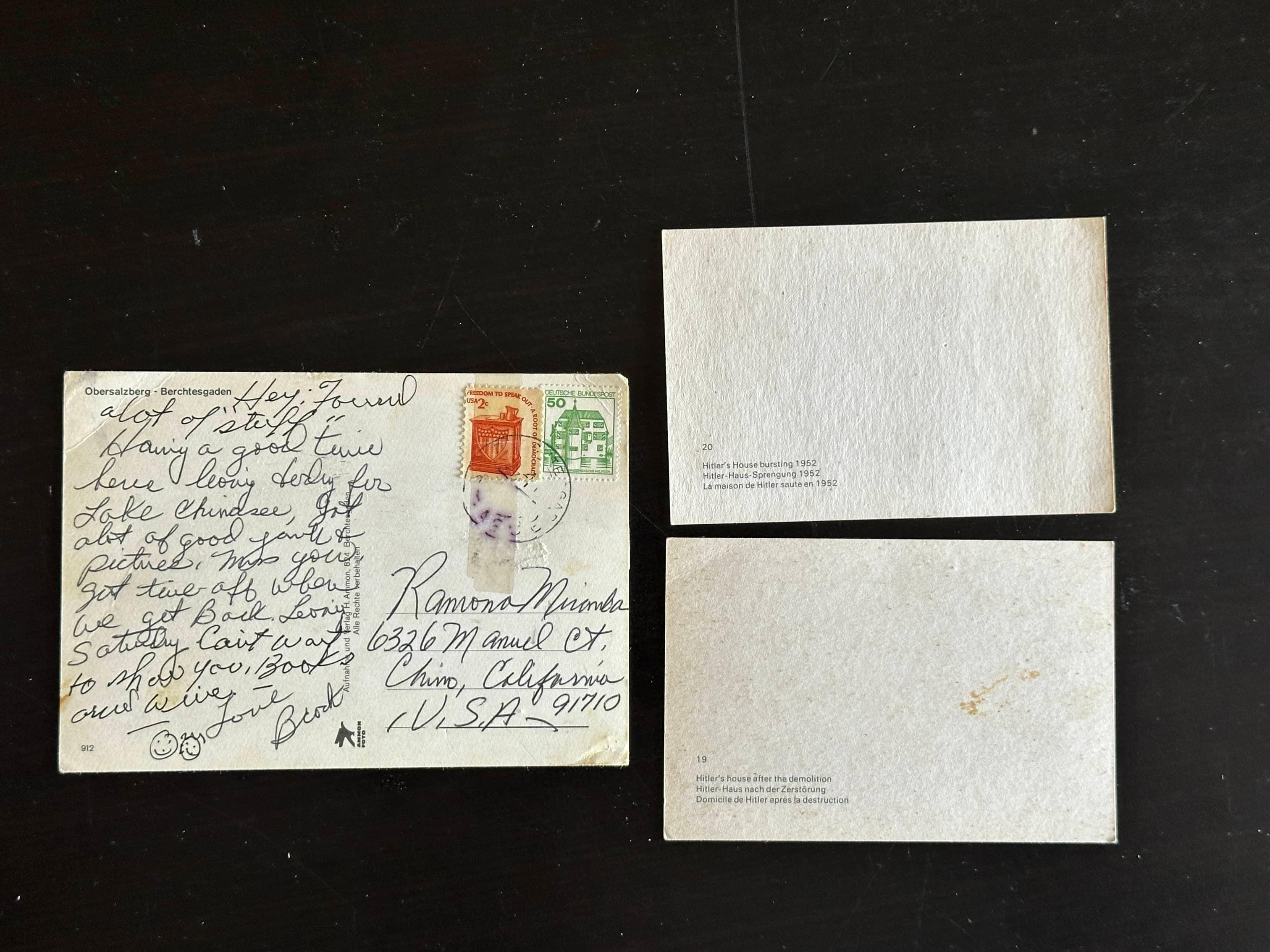3 Cards Representing Hitlers House Being Blown up