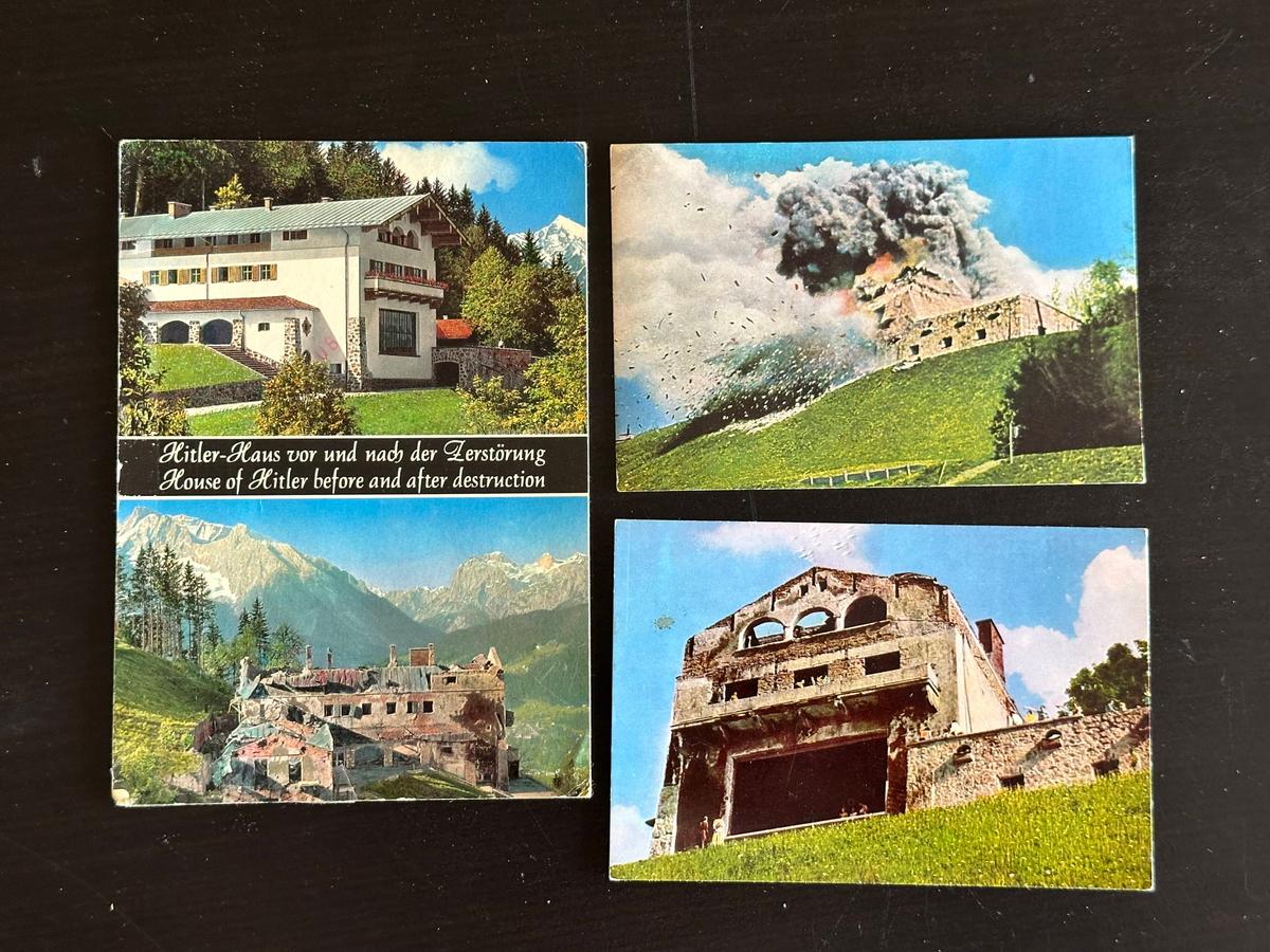 3 Cards Representing Hitlers House Being Blown up