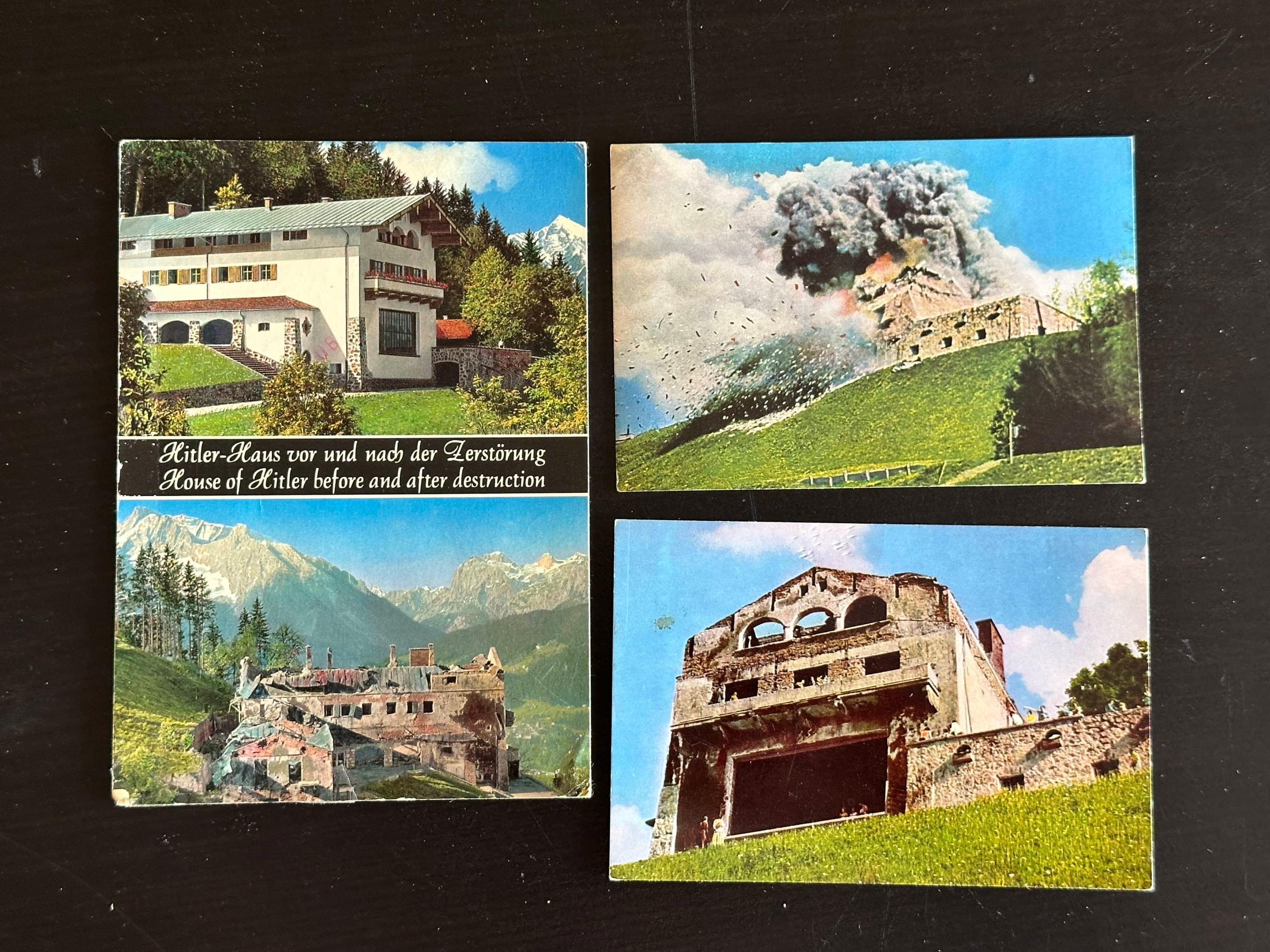 3 Cards Representing Hitlers House Being Blown up
