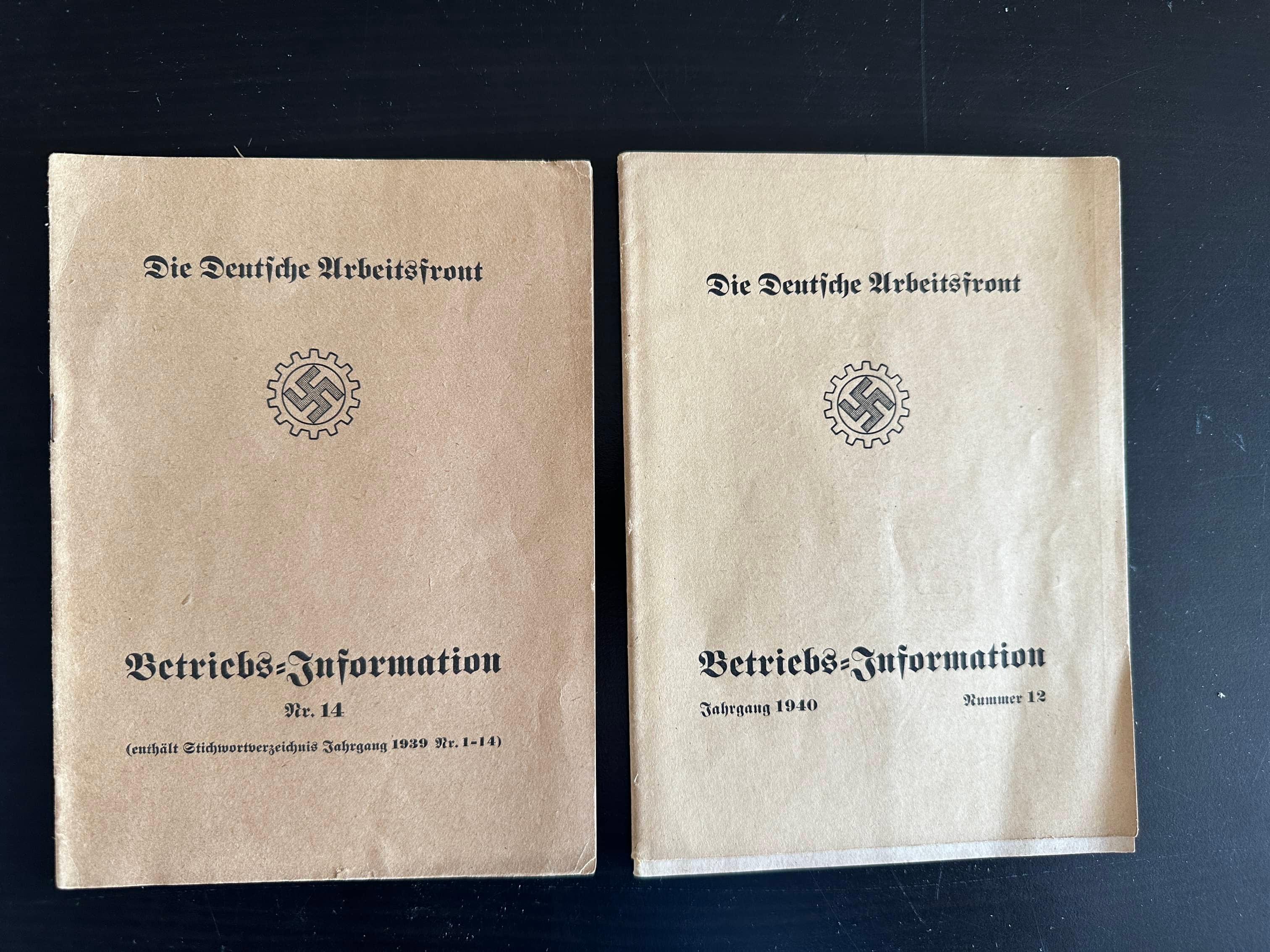 (2) WWII German Deutsche Arbeitsfront Booklets.