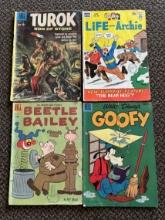4 Issues. Turok Son of Stone Dell Comic. Life with Archie Archie Series Comic #38. Beetle Bailey Del