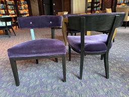 (2) 26"W x 22"D x 33"H Purple Fabric Cushion Seats & Backs Wood Frame Chairs