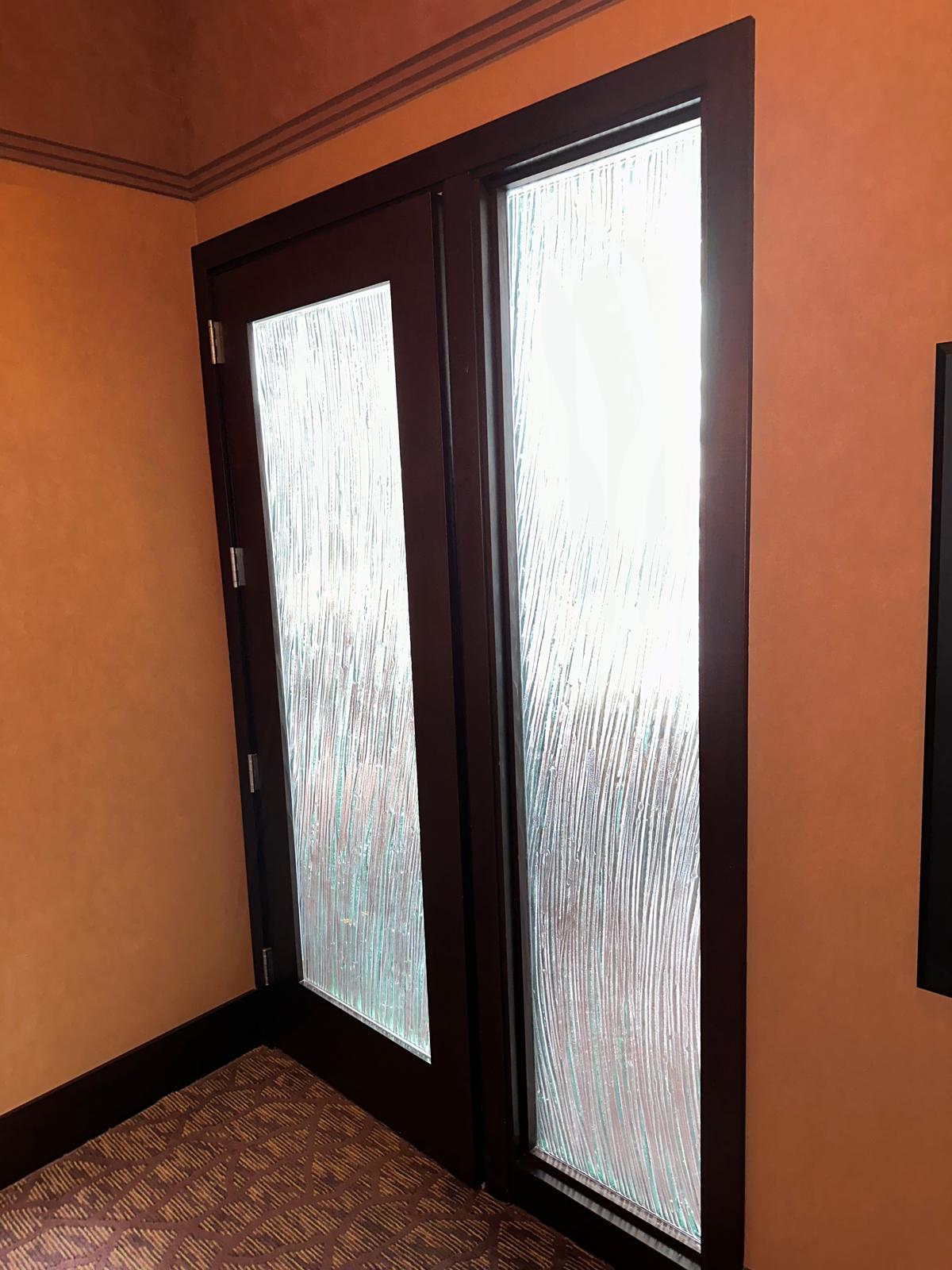 36"W x 95"H Decor Glass Darkwood Frame Entry Door w/67.25"W x 99"H Rightside Fixed Glass