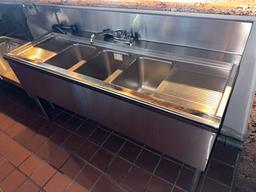 SupremeMetal Prestige 60"W x 24"D x 36"H 3comp. Stainless Steel Bar Sink w/(2) MDB's