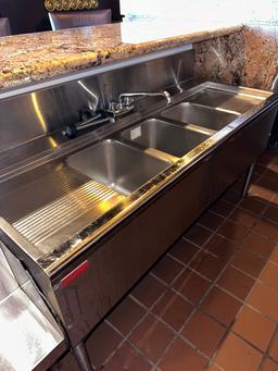 SupremeMetal Prestige 60"W x 24"D x 36"H 3comp. Stainless Steel Bar Sink w/(2) MDB's