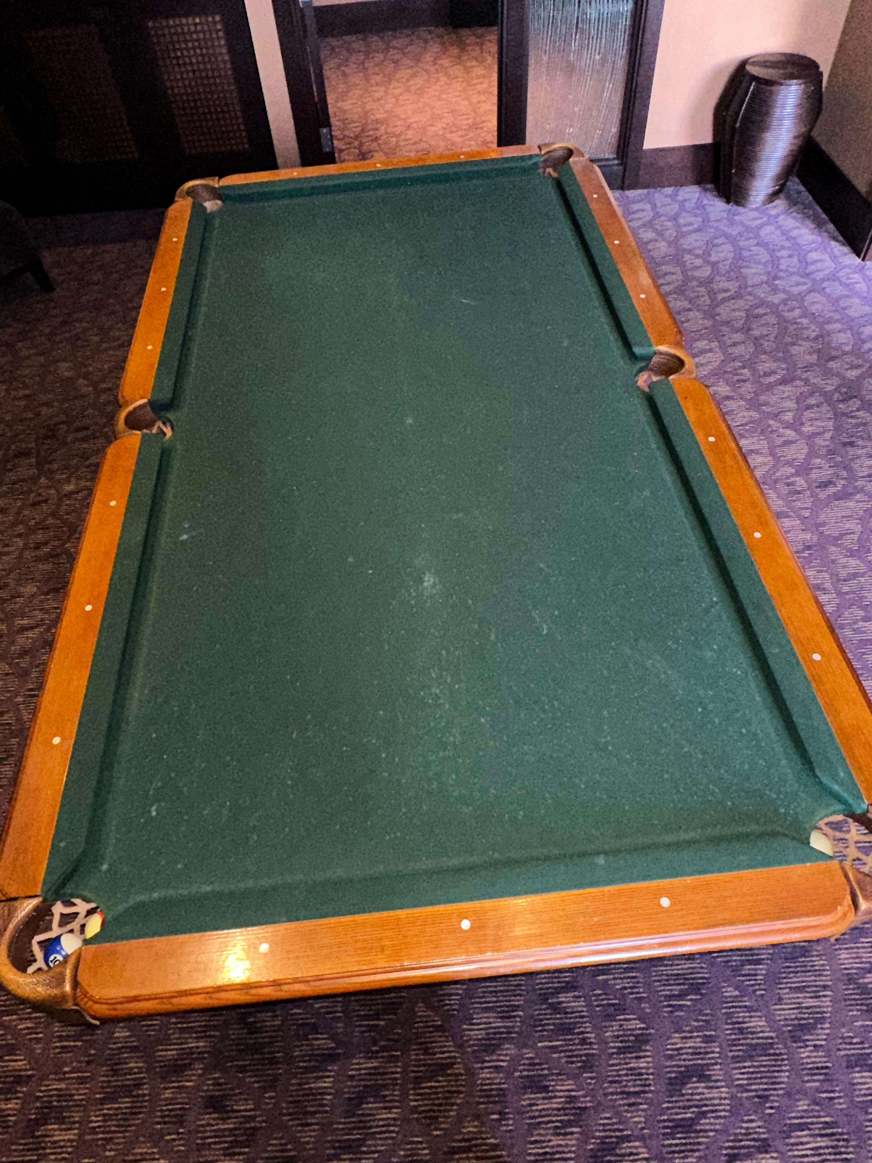 100"L x 55.5"D x 32"H Decor Solid Wood Green Felt Pool Table w/Dark Brown Leather Cover