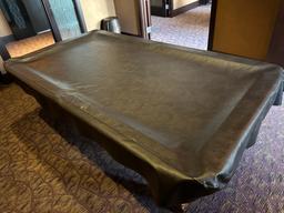 100"L x 55.5"D x 32"H Decor Solid Wood Green Felt Pool Table w/Dark Brown Leather Cover