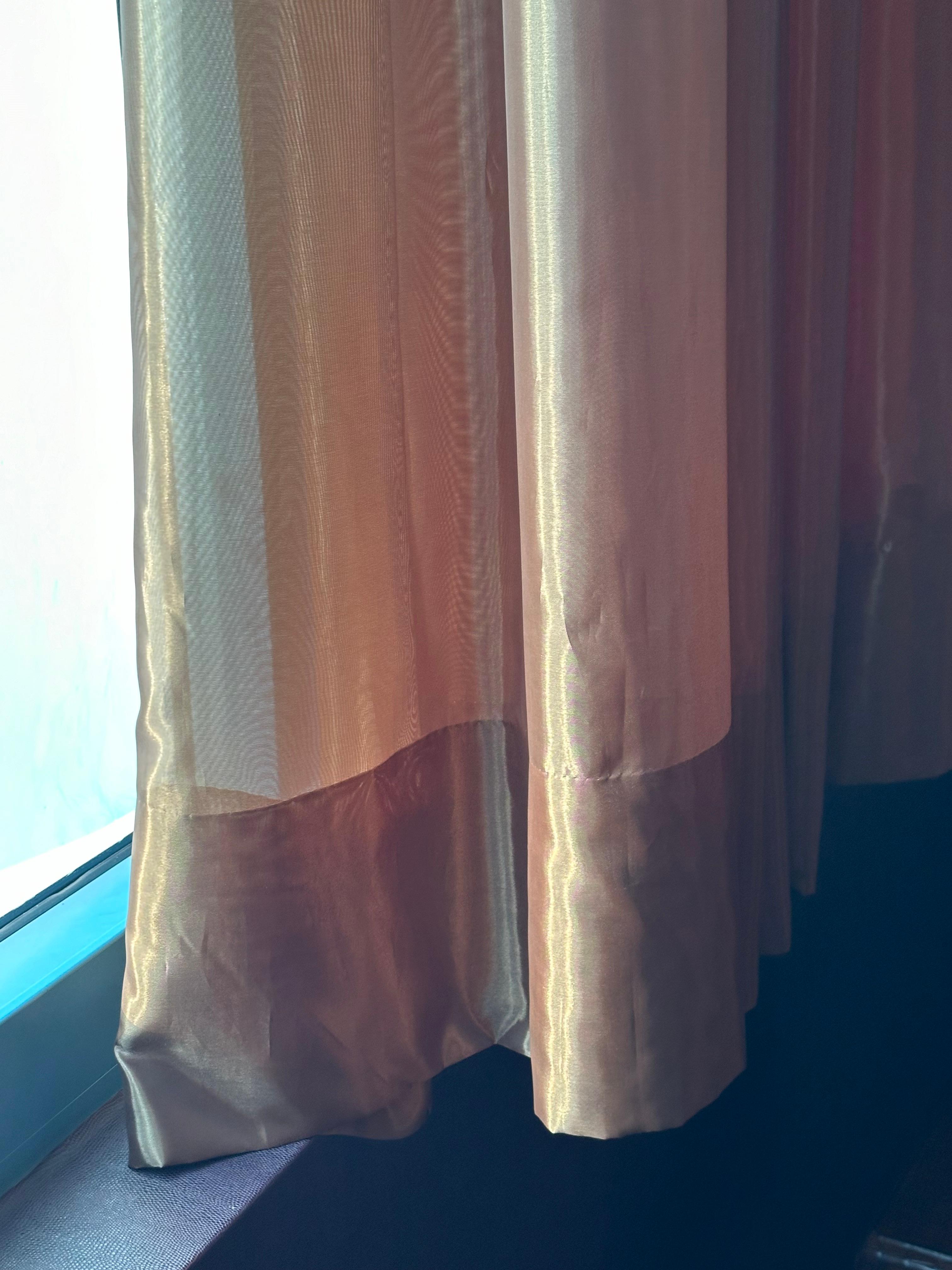 (2) Gold Sheer Fabric Curtains covers 37' L x 142"H w/5 Panel Tops