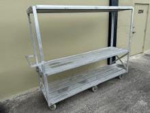 Heavy Duty Welded Aluminum 3 Shelf Mobile Rack 88.5"L 88.5"L x 23.5"D x 72"H 7" Handle (6) Casters