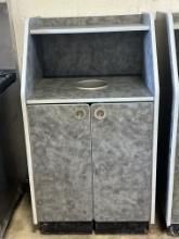 27.75”W x 26”D x 50”H 2 Door Trash Receptacle w/Overshelf