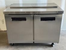 Hoshizaki SR48A-12 2 Door 48”W Stainless Steel Refrigerated Sandwich Prep Table on Casters