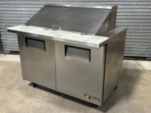 True TSSU-48-18M-B 48"W 2 Door Stainless Steel Refrigerated Mega Top Sandwich Prep Table on Casters