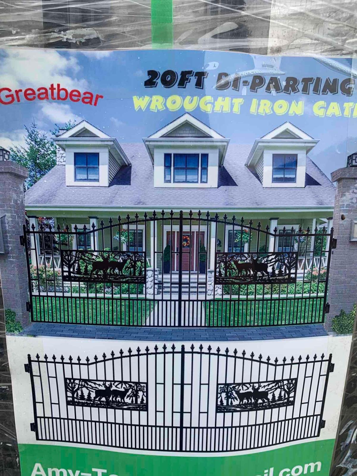 Unused 2022 Greatbear 20ft Bi-Parting Iron Gate. With artwork "Deer in rectangular figure" in the Mi