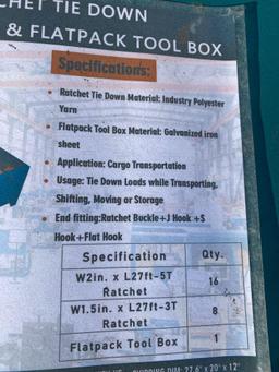 Paladin Ratchet Tie Down & Flatpack Tool Box