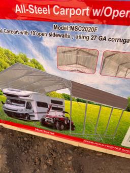 HURRICANE 20FT x 20FT ALL-STEEL CARPORT W/OPEN SIDEWALLS